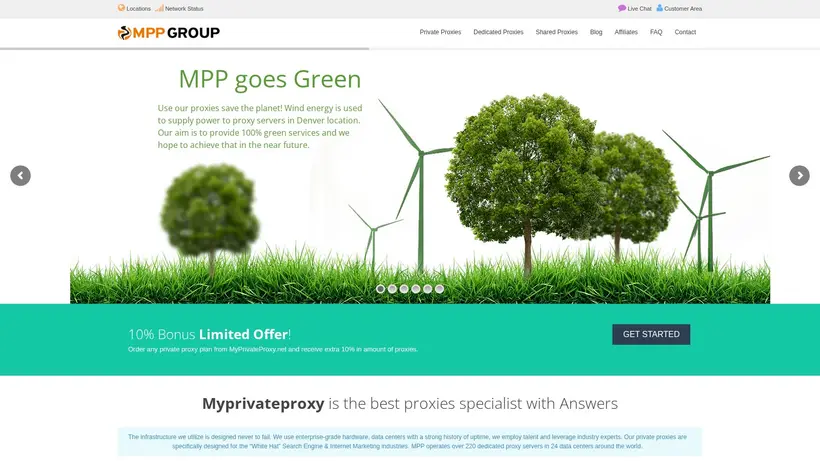 My Private Proxy homepage screenshot
