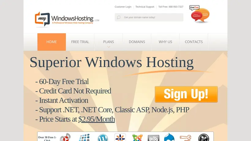My Windows Hosting homepage screenshot