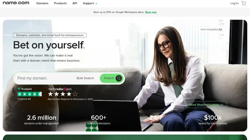 Name.com homepage screenshot
