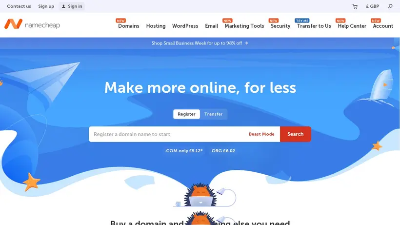NameCheap homepage screenshot