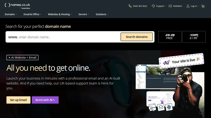 Namesco homepage screenshot