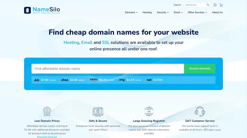 NameSilo homepage screenshot