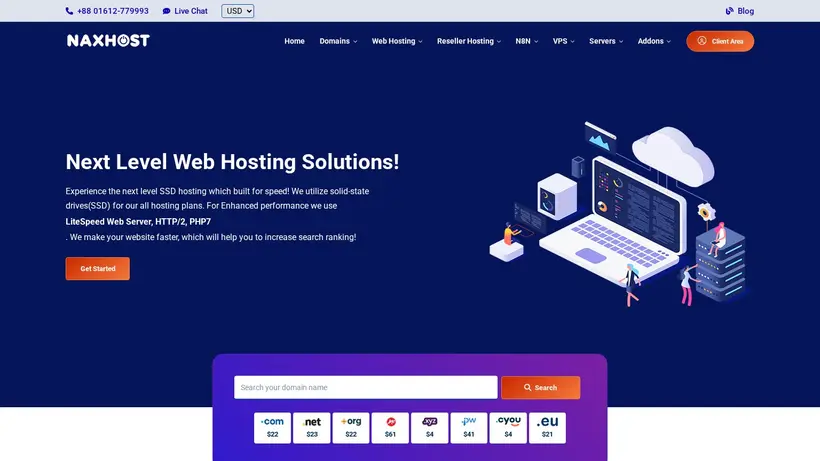 NaxHost homepage screenshot
