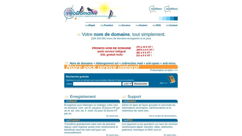 Neodomaine homepage screenshot