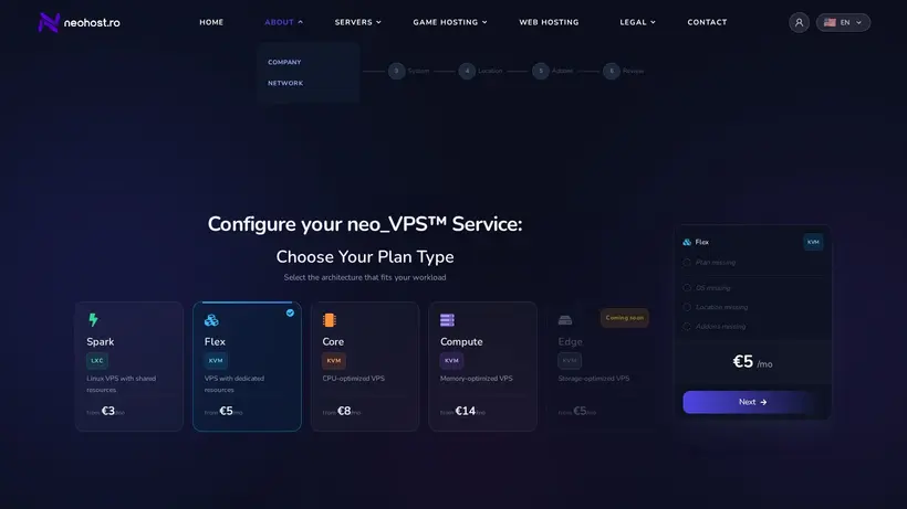 Neo Host homepage screenshot