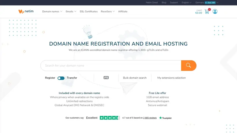Netim homepage screenshot