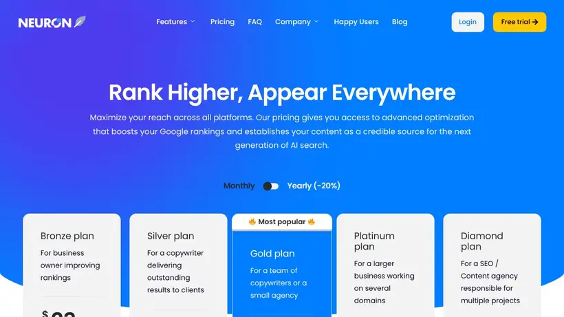 Neuron Writer homepage screenshot