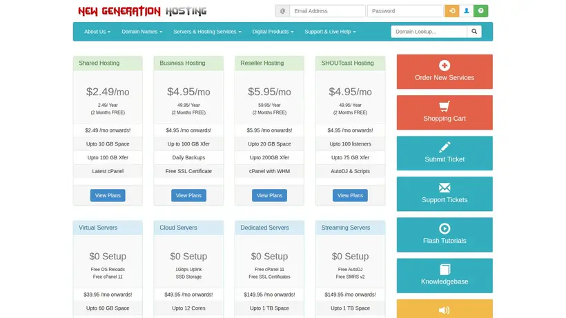 New Generation Hosting homepage screenshot