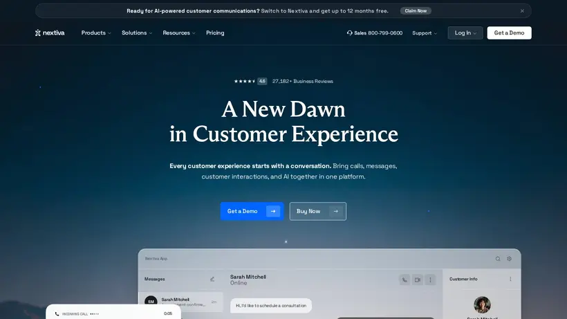 Nextiva homepage screenshot