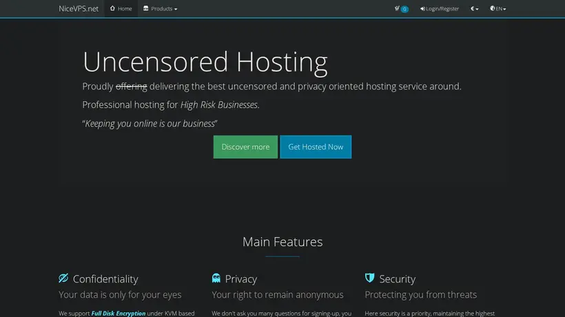 NiceVPS homepage screenshot