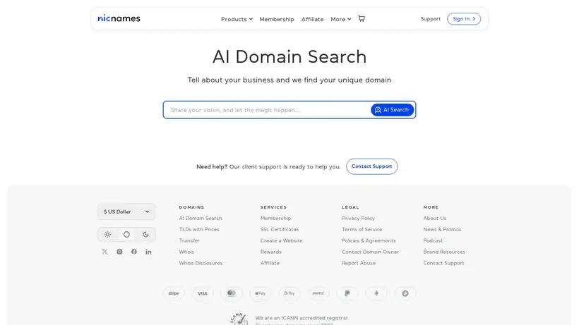 NIC Names homepage screenshot