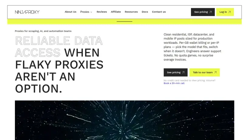 Ninjas Proxy homepage screenshot