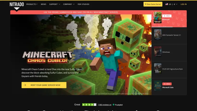 Nitrado homepage screenshot