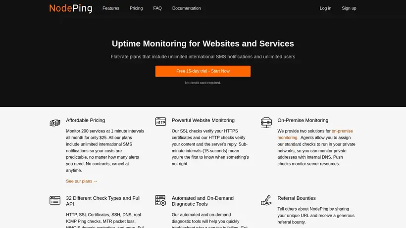 Node Ping homepage screenshot
