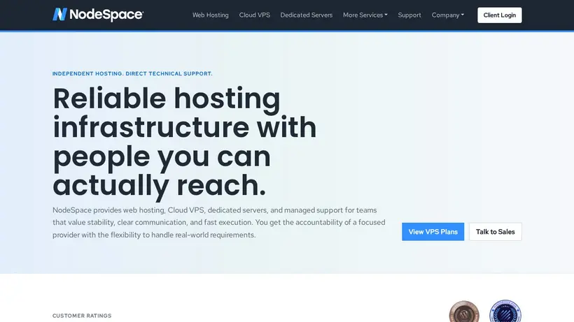 NodeSpace Hosting homepage screenshot