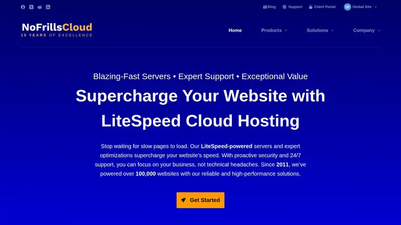 NoFrillsCloud homepage screenshot