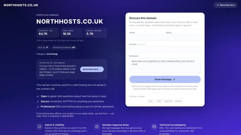 NorthHosts homepage screenshot