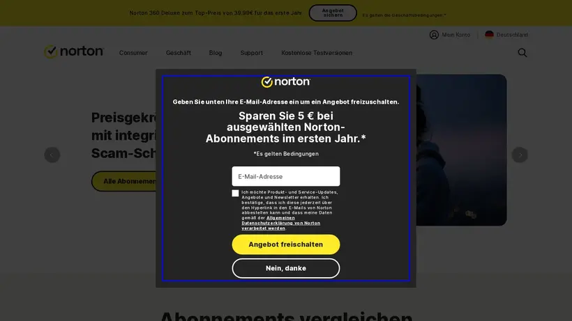 Norton homepage screenshot