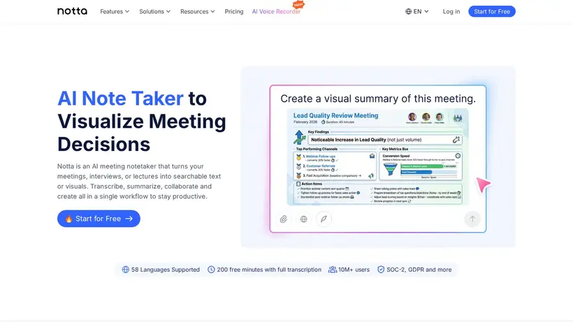 Notta AI homepage screenshot
