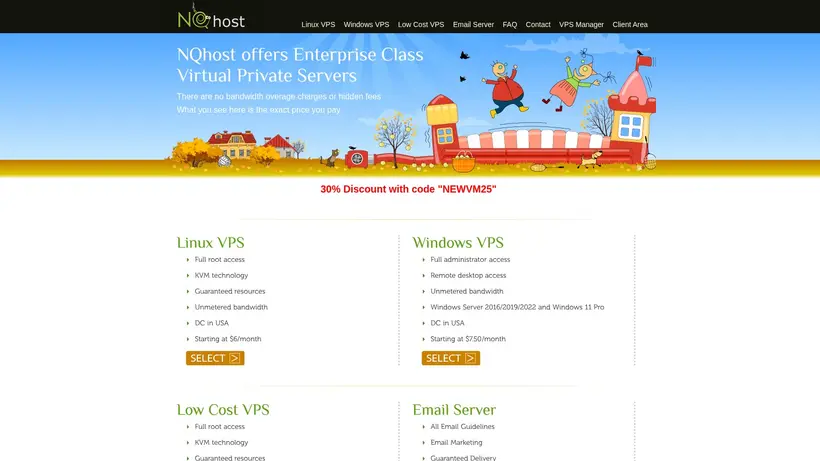 NQHost homepage screenshot