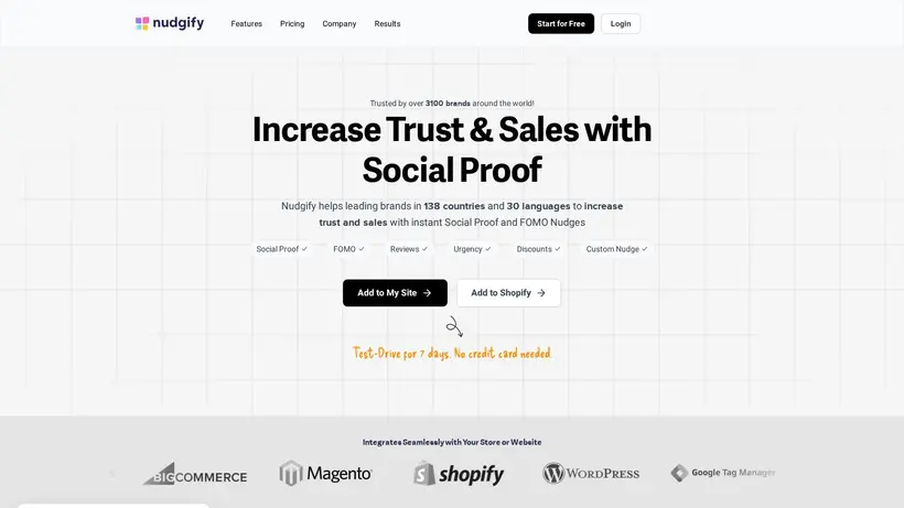 Nudgify homepage screenshot