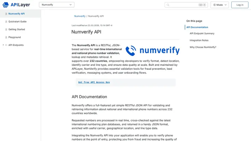 Numverify homepage screenshot