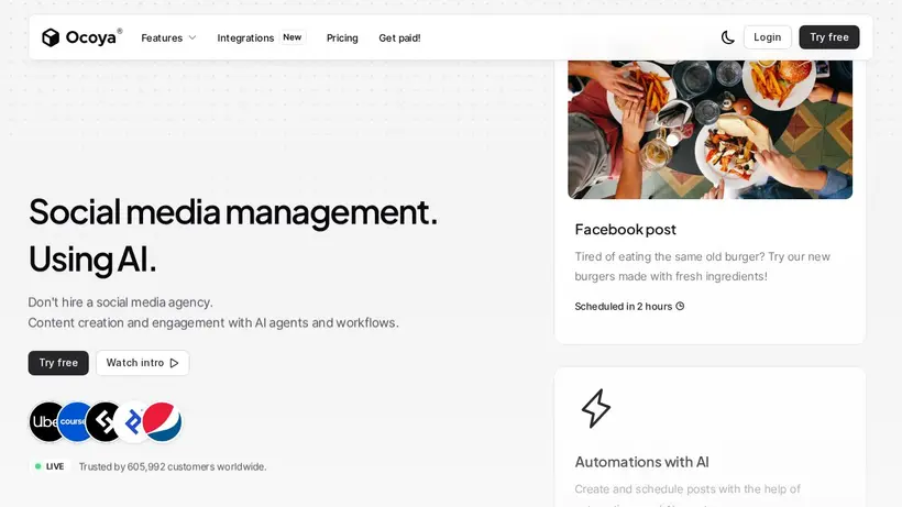 Ocoya homepage screenshot