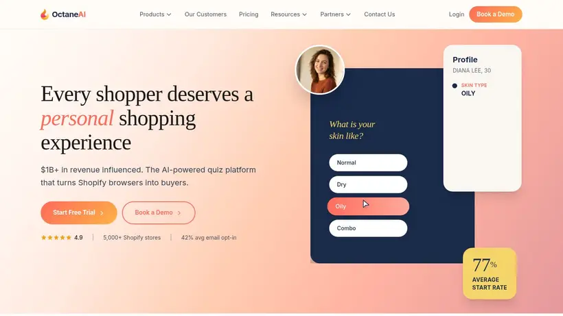 Octane AI homepage screenshot