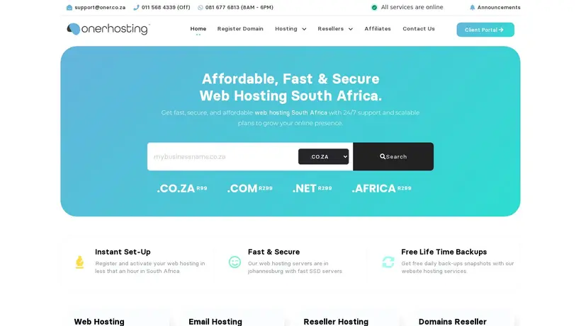 Oner Hosting homepage screenshot