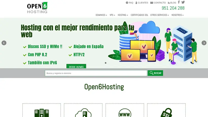 Open6Hosting homepage screenshot