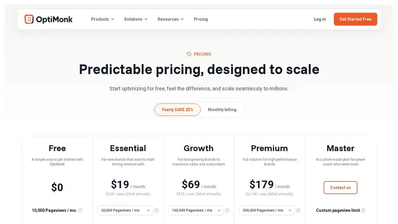 Opti Monk homepage screenshot