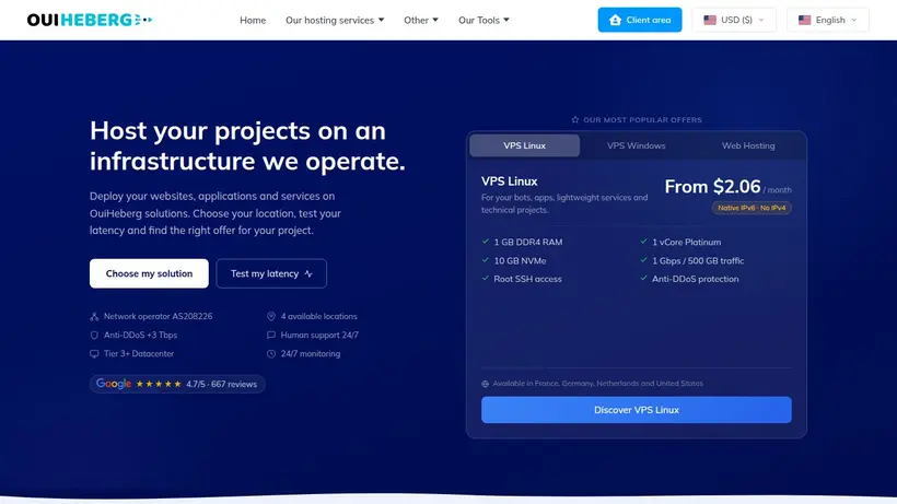 Oui Heberg homepage screenshot