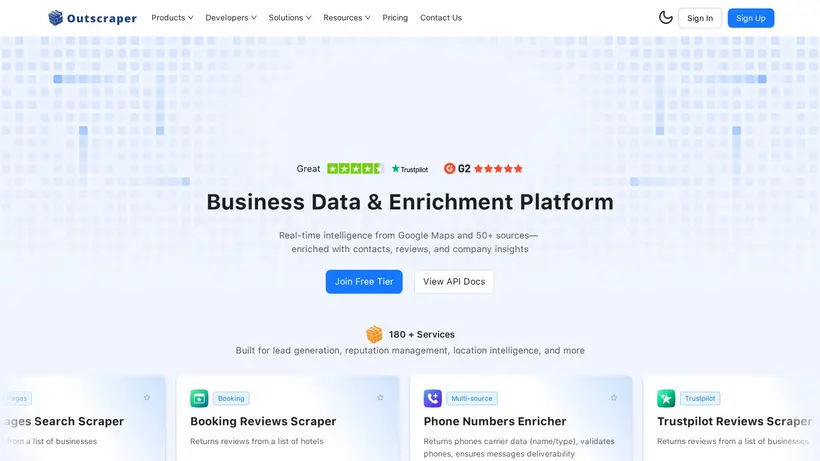 Outscraper homepage screenshot