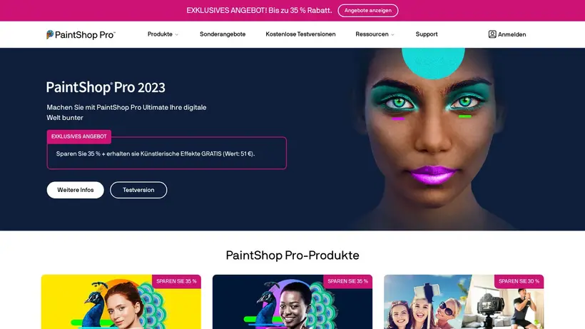 PaintShop Pro homepage screenshot