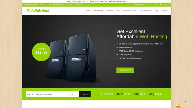 Pak Web Host homepage screenshot