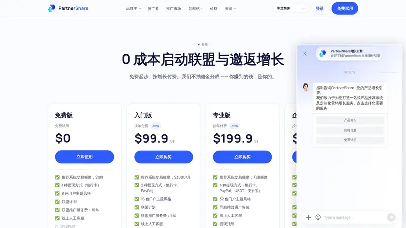 Partner Share homepage screenshot