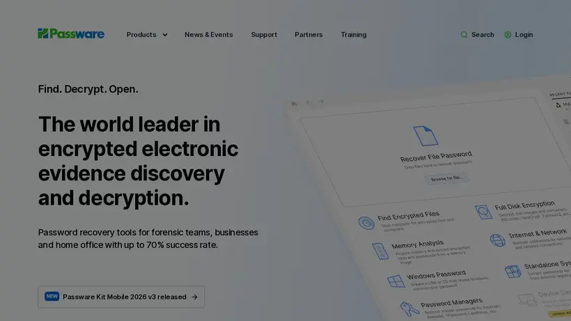 Passware homepage screenshot