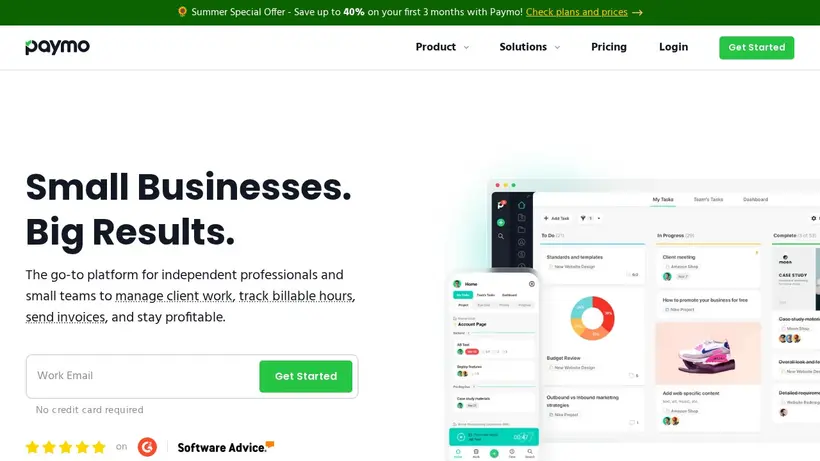 Paymo homepage screenshot