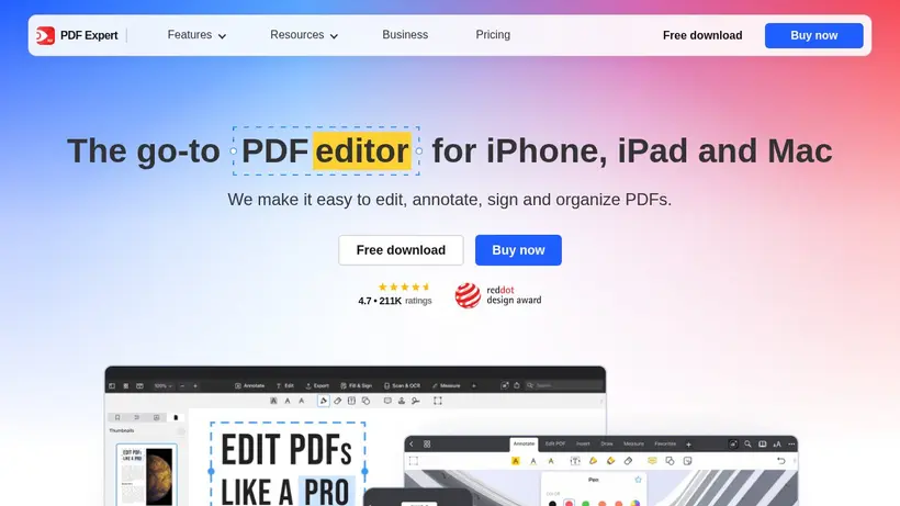 PDF Expert homepage screenshot