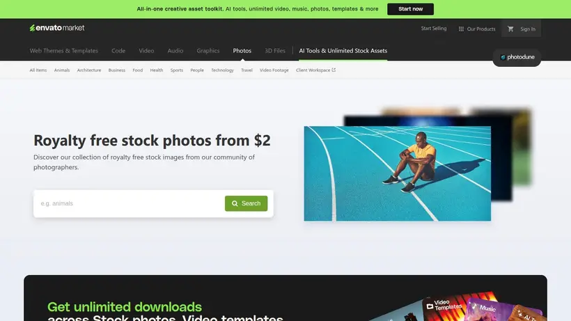 PhotoDune homepage screenshot