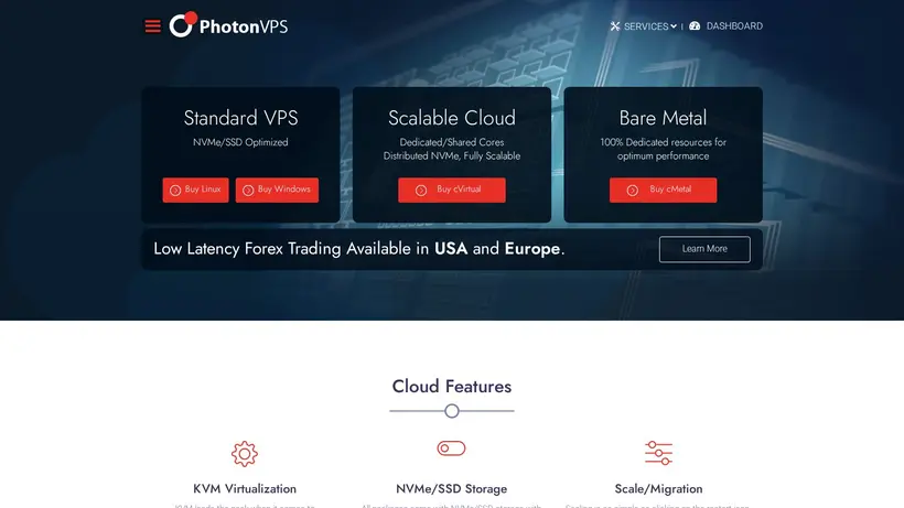 PhotonVPS homepage screenshot