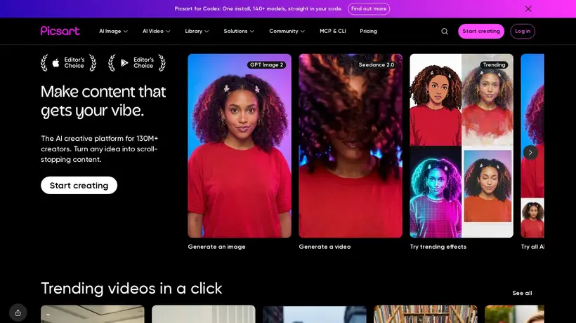 Pics Art homepage screenshot