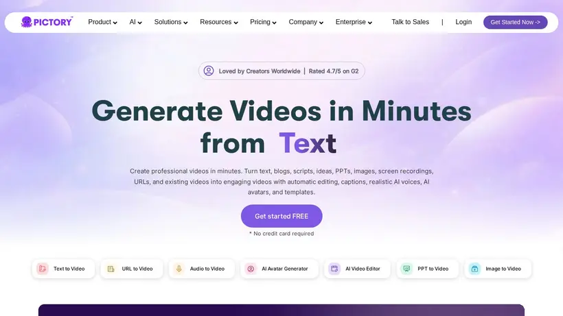 Pictory.ai homepage screenshot