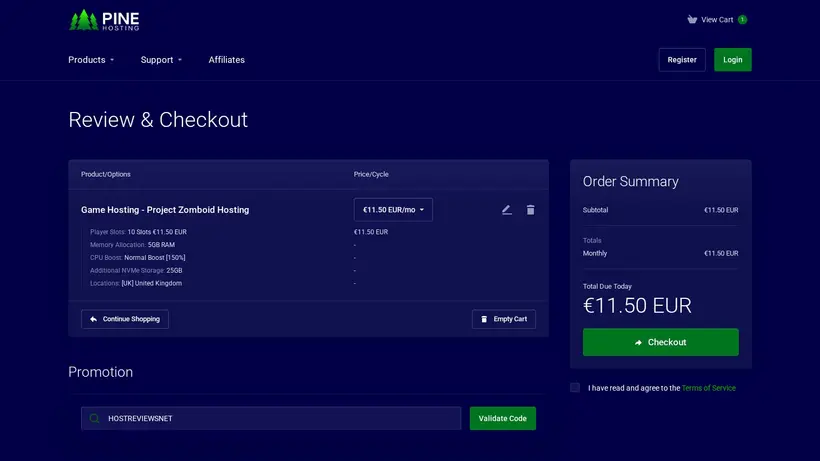 Pine Hosting homepage screenshot