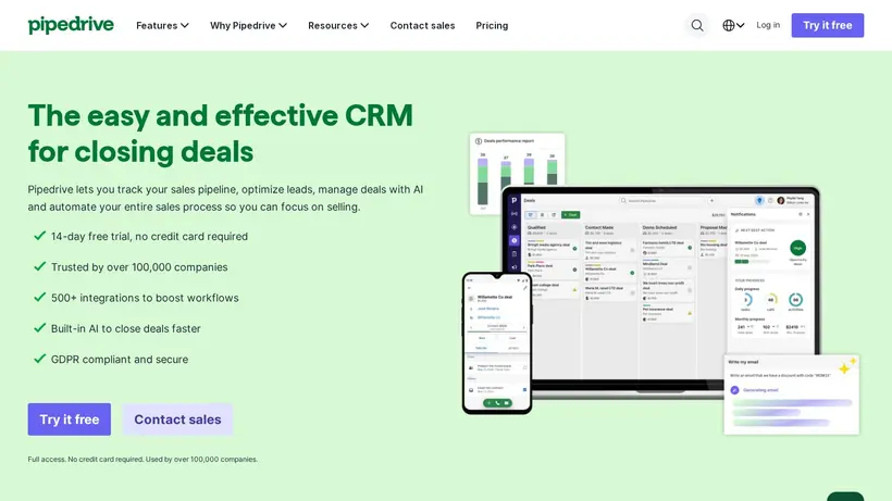 Pipe Drive homepage screenshot