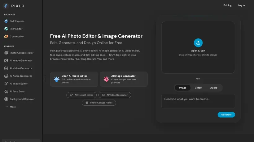 Pixlr homepage screenshot