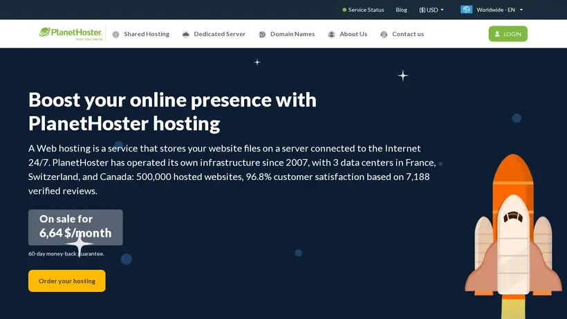 PlanetHoster homepage screenshot