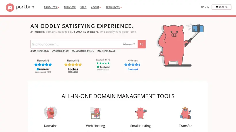Porkbun homepage screenshot