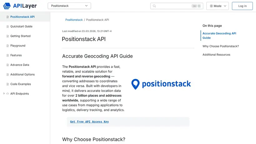 Positionstack homepage screenshot