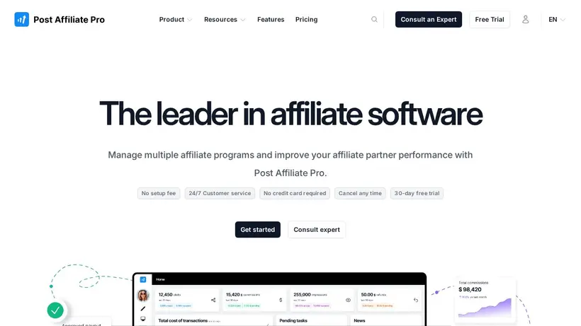PostAffiliatePro homepage screenshot